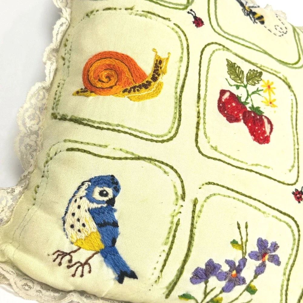 Vintage Granny-made Embroidered Throw Pillow 16